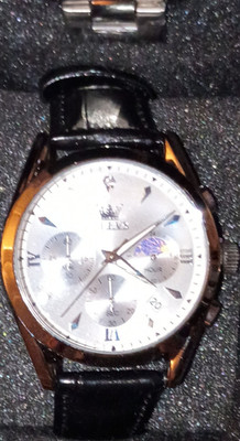 OLEVS Men's Quartz Chronograph Date Analog Watch Silver Dial Black Leather 40mm