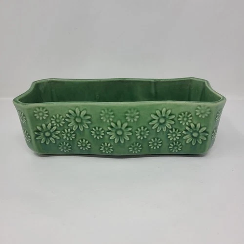Vintage USA Pottery Planter Shawnee Art Pottery Green Daisy Rectangle 152