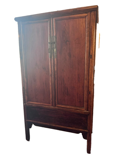 VTG Chinese Asian Elmwood Wedding Cabinet Armoire Mortise False Bottom Fish