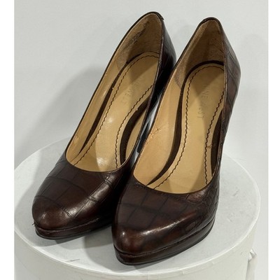Nine West Y2K Inspired Leather Croc Platform Stiletto Heels Brown 5M READ