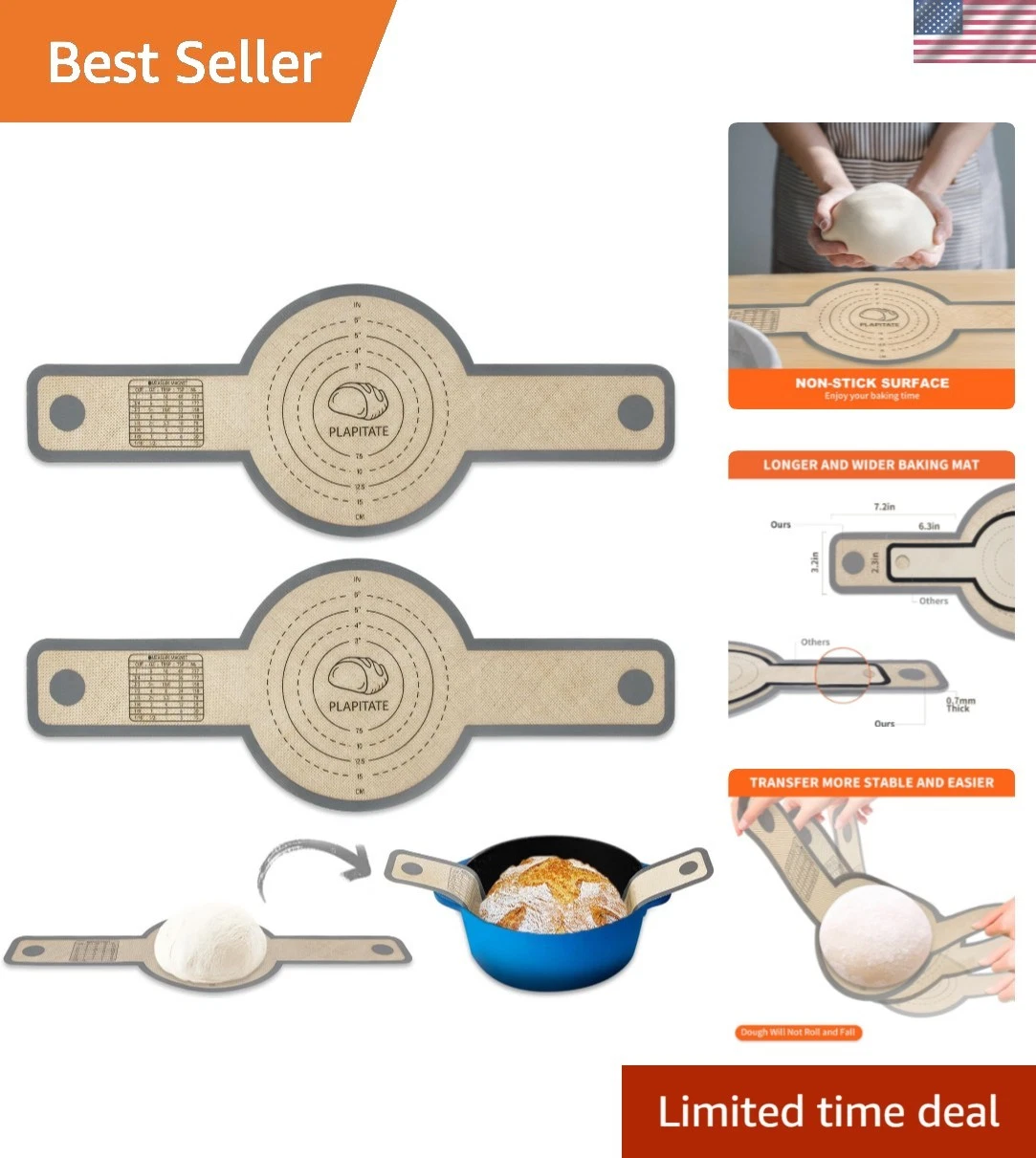 Silicone Bread Sling for Dutch Oven Liners, Non Stick 2 PCS, Easy Clean Reusa...