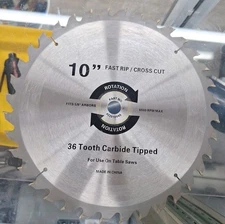 10" 36T Fast Rip/Cross Cut Sawblade 5/8 Arbors 6000 RPM Max