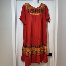 NWT National House Patio Dress Red Santa Fe 2X Crinkle Muumu Pullover Artsy Boho