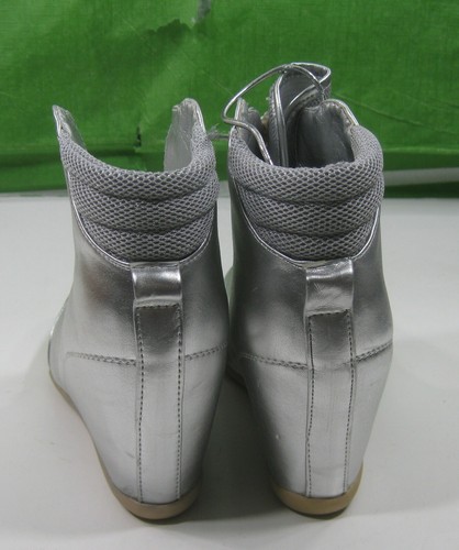 Silver 3"Wedge Heel Round Toe Ankle Boot Front Rhinestone WOMEN Size 5.5 - Picture 4 of 5