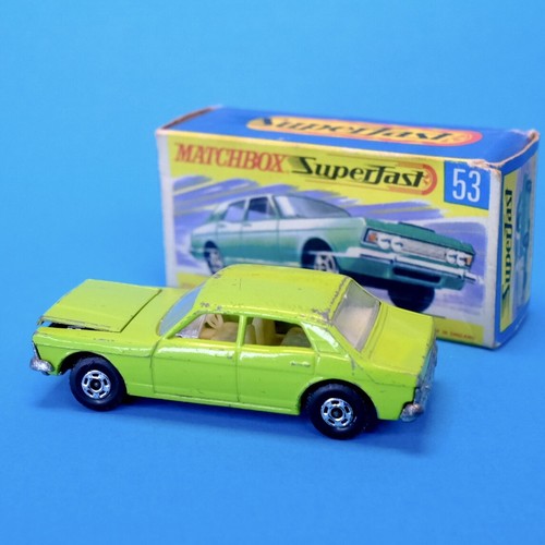 Matchbox Lesney superfast #53 Ford Zodiac Mk Iv selten limettengrün Modell verpackt