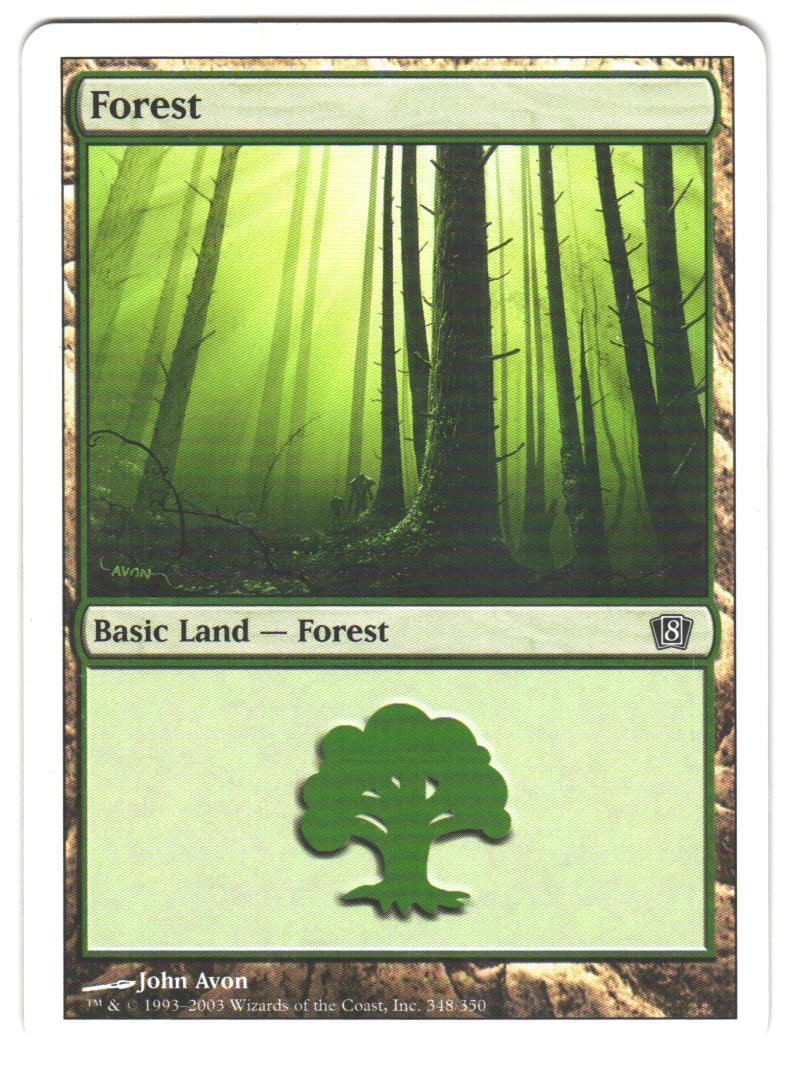 Magic_the_gathering 8th Edition Forest (348) #348 2003, LP Land