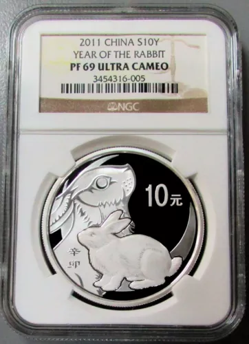 2011 SILVER CHINA 10 YUAN LUNAR YEAR OF THE RABBIT NGC PROOF 69 ULTRA CAMEO