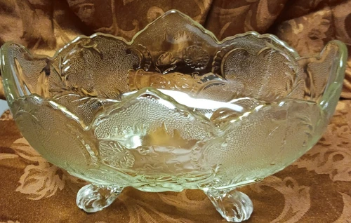 Vintage 1960's Jeanette Lombardi Scroll Footed Oval Glass Bowl