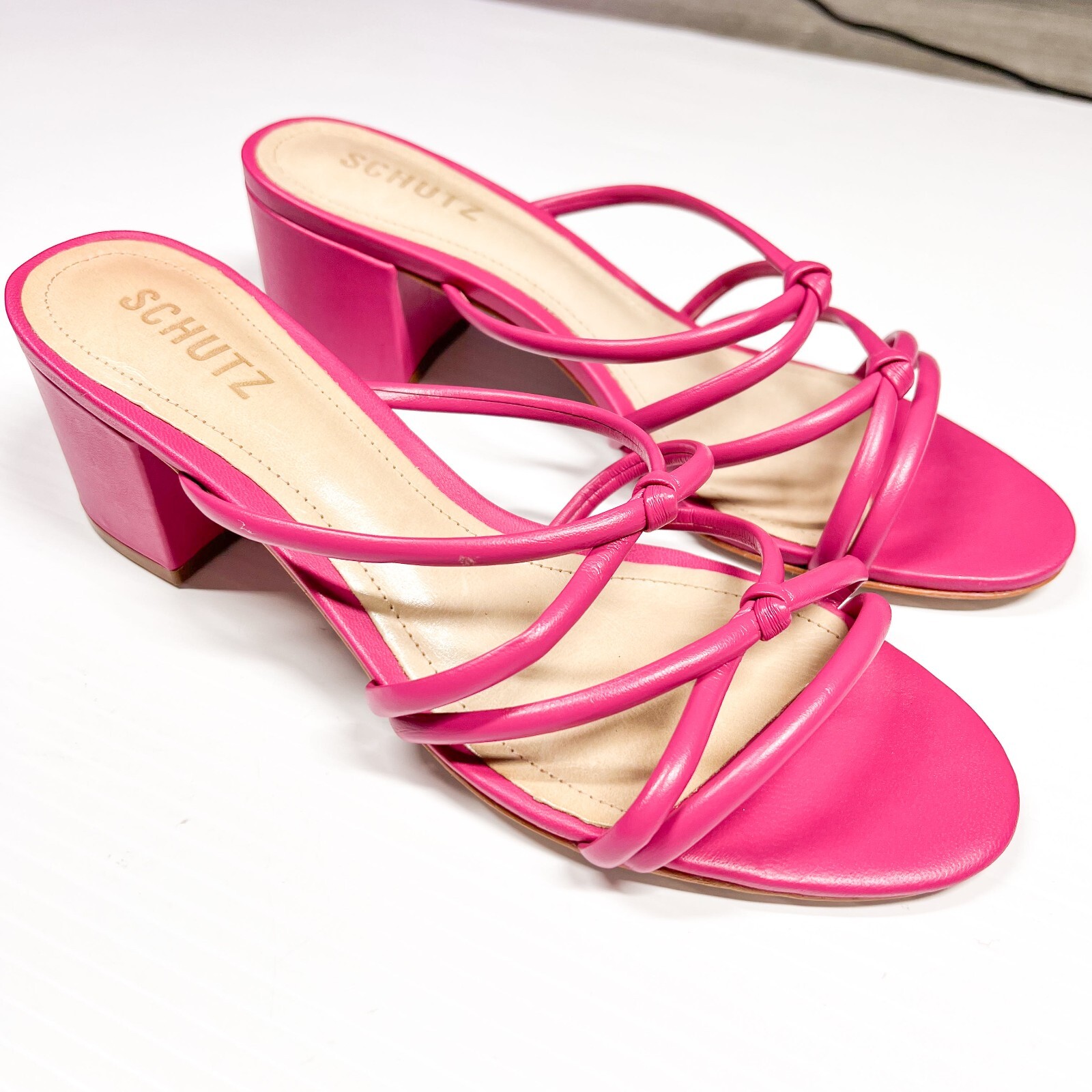 SAOLA Sandalo Schutz donna 7 5B Princey con cinturino tacco a blocco in suola in pelle rosa caldo