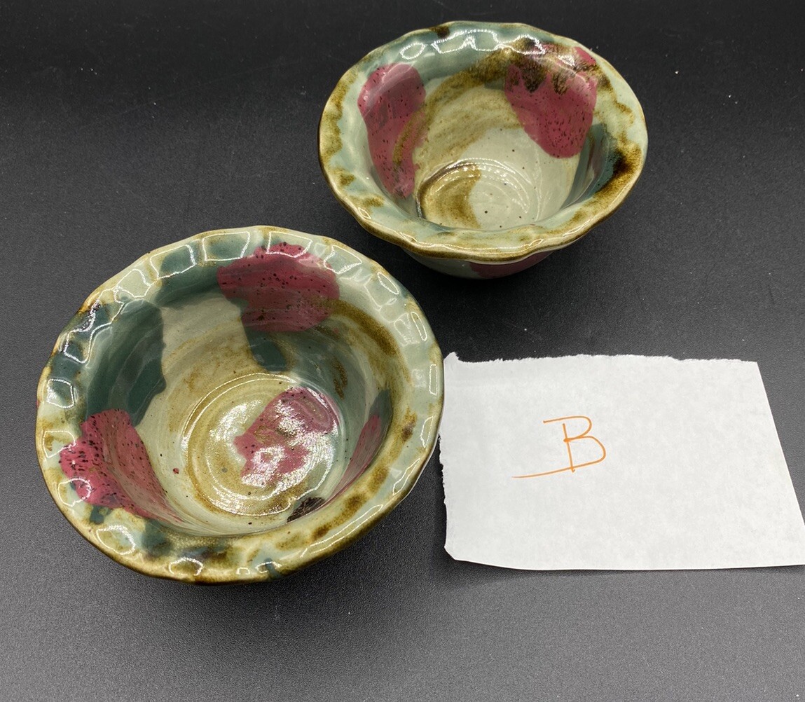 DK Clay 1996 Trinket Dish Salsa Dipping Sauce Bowl Pottery Drip Glaze Lot 2 B