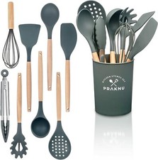 Küchenutensilien 8er Set Holz Silikon Koch Utensilien Helfer Löffel Besteck