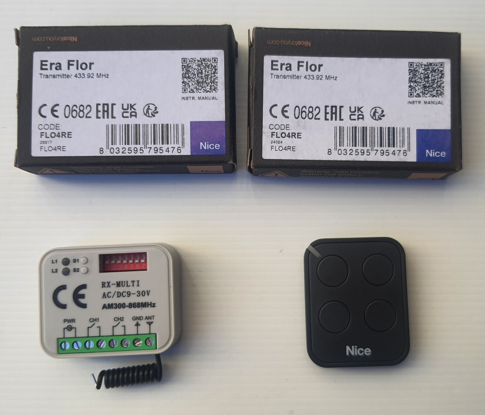 OFFERTA Kit Ricevente Bicanale 2CH 300-868 MHz + 2 Telecomandi Nice