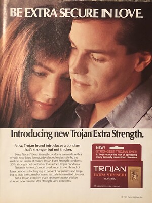 1989 Trojan Extra Strength Condoms PRINT AD Couple - Extra Secure Love VTG 1980s
