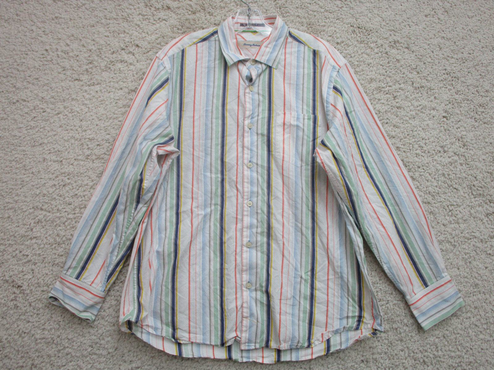Tommy Bahama Button Up Shirt Medium Multicolor Striped Silk Long Sleeve Mens M