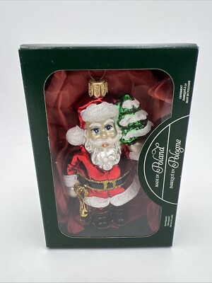 Santa Claus Hand Blown Glass Christmas Ornament Poland With Box 4" Tall ...