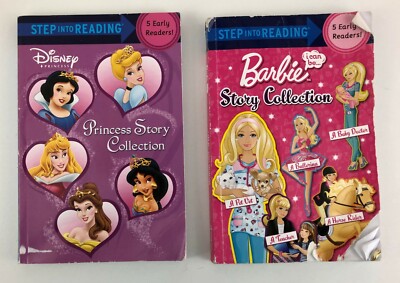 Disney Princess and Barbie Early Readers 2 Books 10 Stories Step 1 & 2 Step Into
