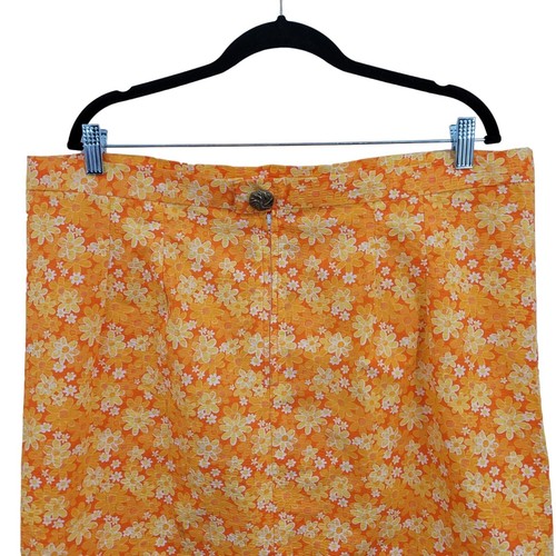 70er Jahre handgefertigter Rock Set 4XL orange Blume Seersucker quadratischer Ausschnitt Teelänge - Bild 14 von 16