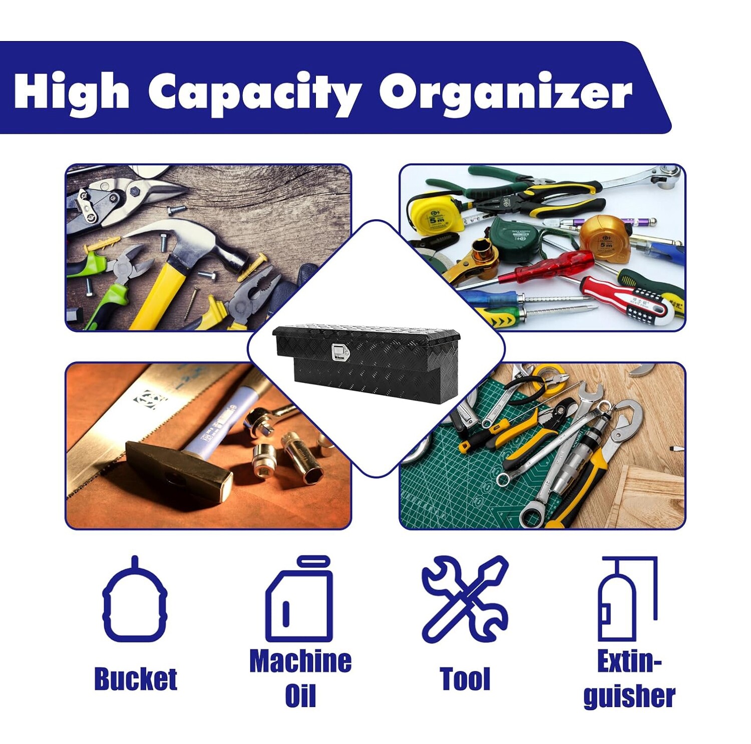 36"X12"X12" Black Aluminum Pickup Truck Bed Tool Box Trailer Storage w/ Lock Key