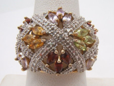 STERLING SILVER MULTI COLORED STONE RING SIZE 7.75