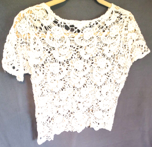Cotton On Women L Open Weave White Crochet Lace Crop top BOHO Beach Cottage Core - Picture 8 of 9