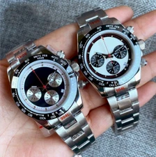 39mm Sterile White Black dial Red Second hand Full Chronograph Quartz Mens Watch