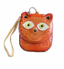 Okpta Genuine Leather Cat Zip Wristlet Coin Purse Hand Crafted New Without Tags