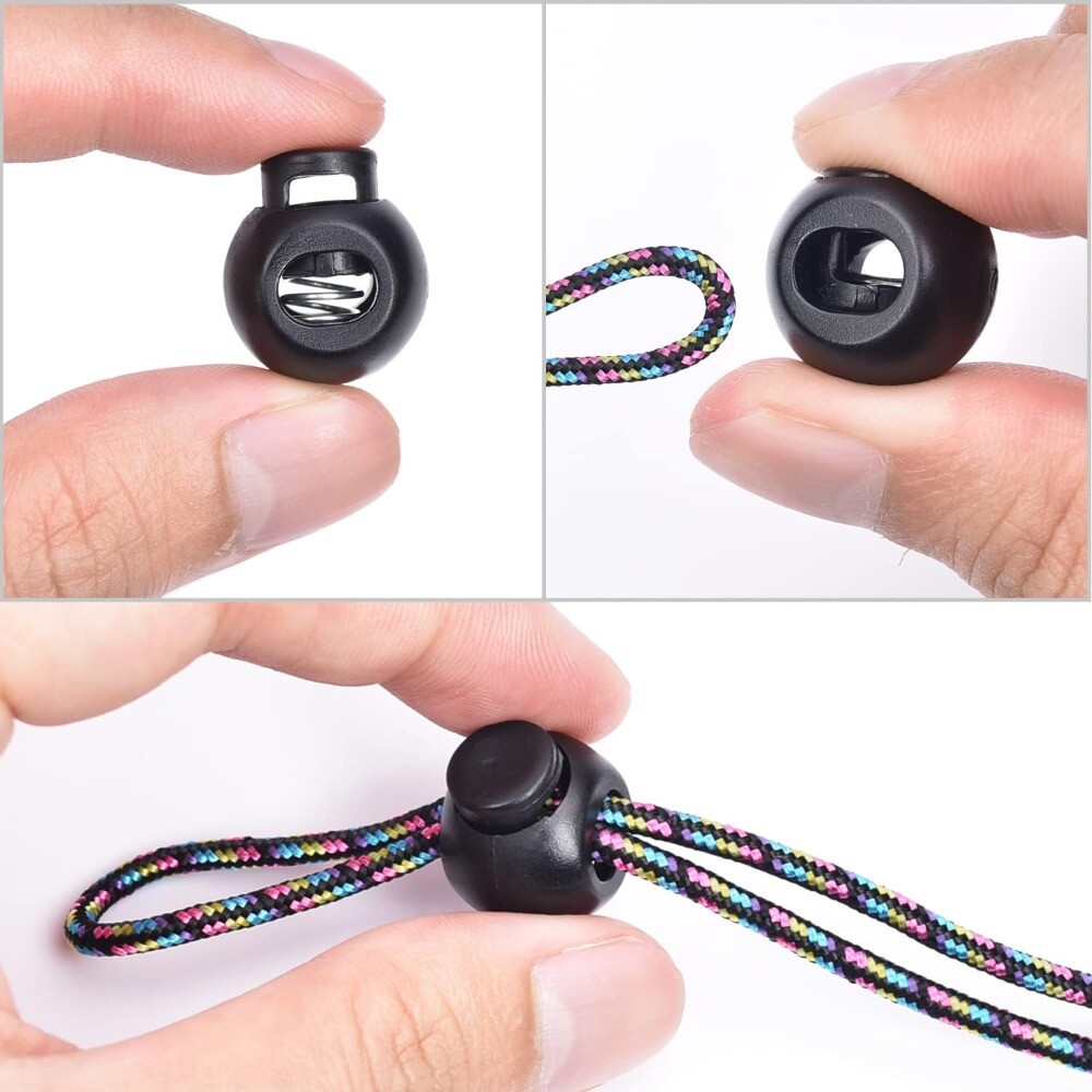 Black Shoelace Locks Round Shoelace Clips Drawstring Clip for DIY Craft