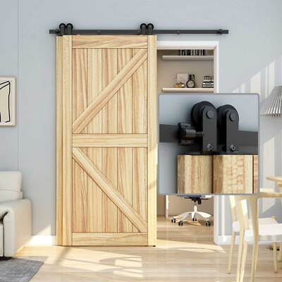 4-16FT Single Track Bypass Double Sliding Barn Door Hardware Kit Closet Roller
