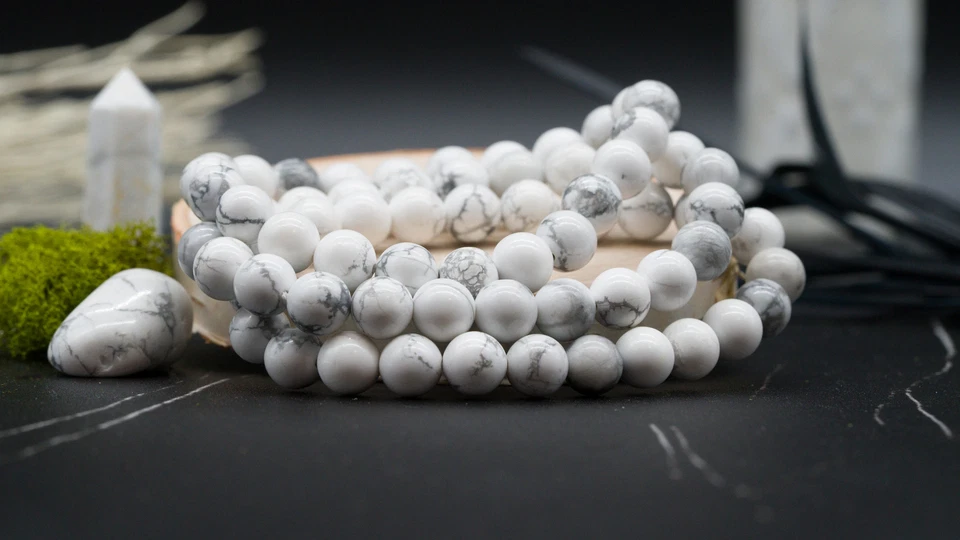 Pulsera de cristal Howlite para hombre protección curativa apilable con cuentas joyería blanca Foto 4 de 4