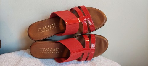 ZAPATEROS ITALIANOS ROJOS PUNTA ABIERTA ELÁSTICOS Y CHAROL TACONES CUÑA ZAPATOS 8,5M - Imagen 8 de 10