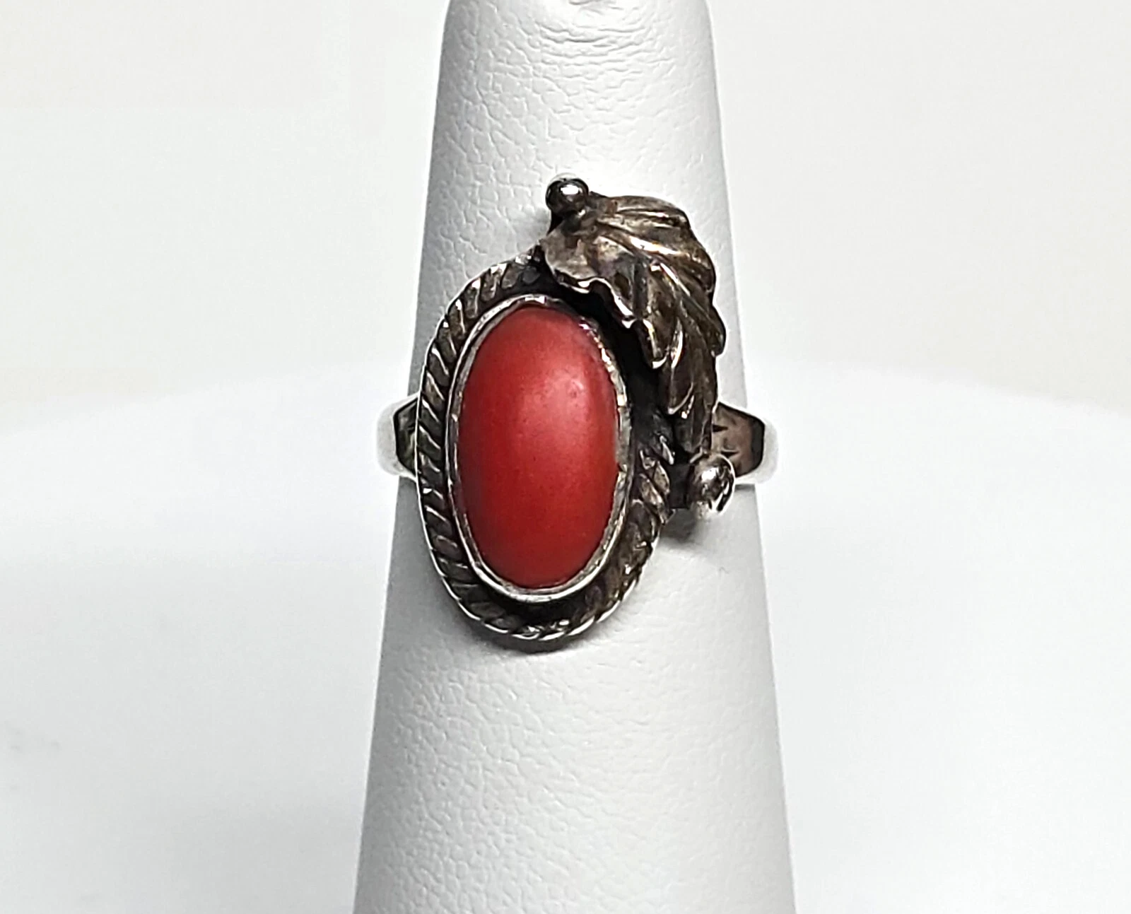 Vintage Southwestern Red Coral Sterling Silver Ring – Size 4.75 – Handcrafted