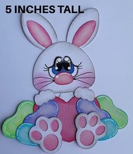 WHITE EASTER BUNNY WITH BEANS scrapbook premade paper piecing 3D die cut Rhonda