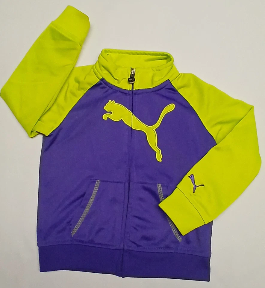 彪马运动服全拉链夹克和裤子套装女婴24米紫色绿色 — 第 3/4 张图片