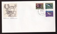 Definitivos de mamíferos Canadá FDC 1990 - Wolverine, marsopa de puerto, caribú perlado