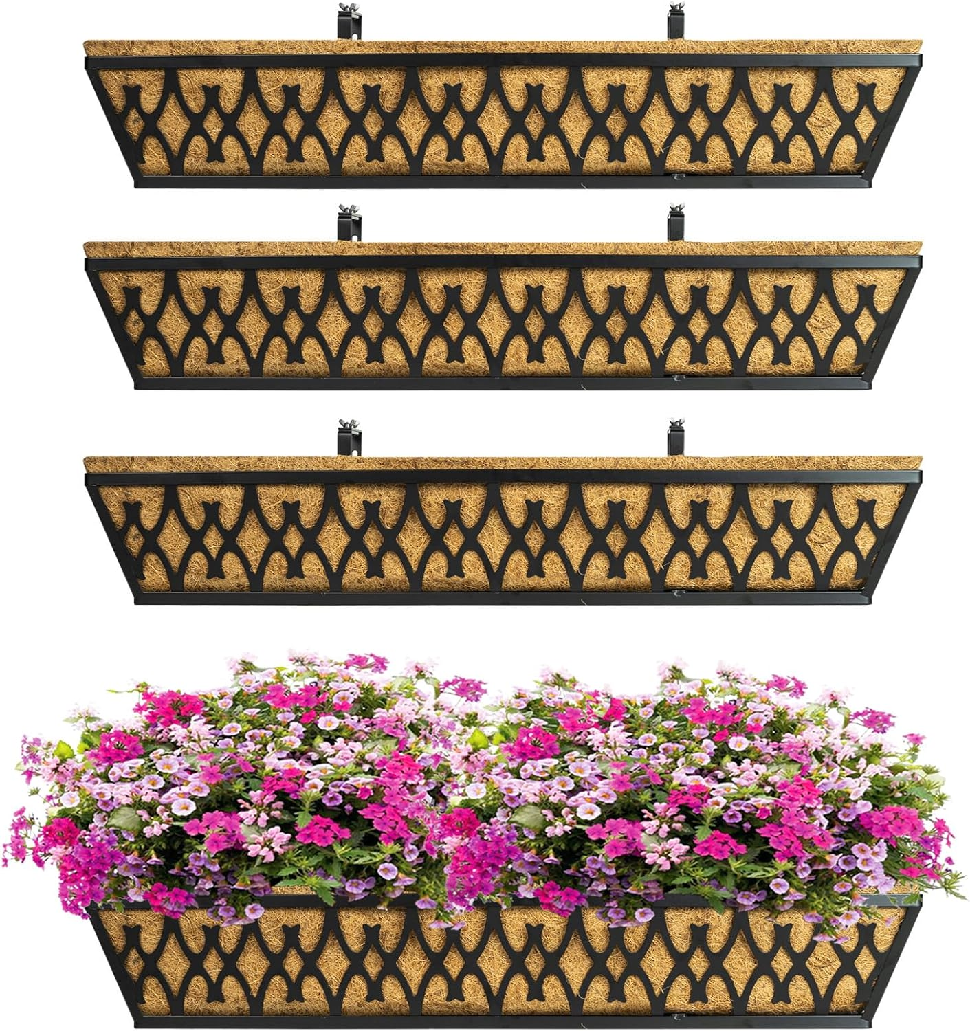 4 Pack 30 Inch Window Box Planter with Adjustable Railing Bracket