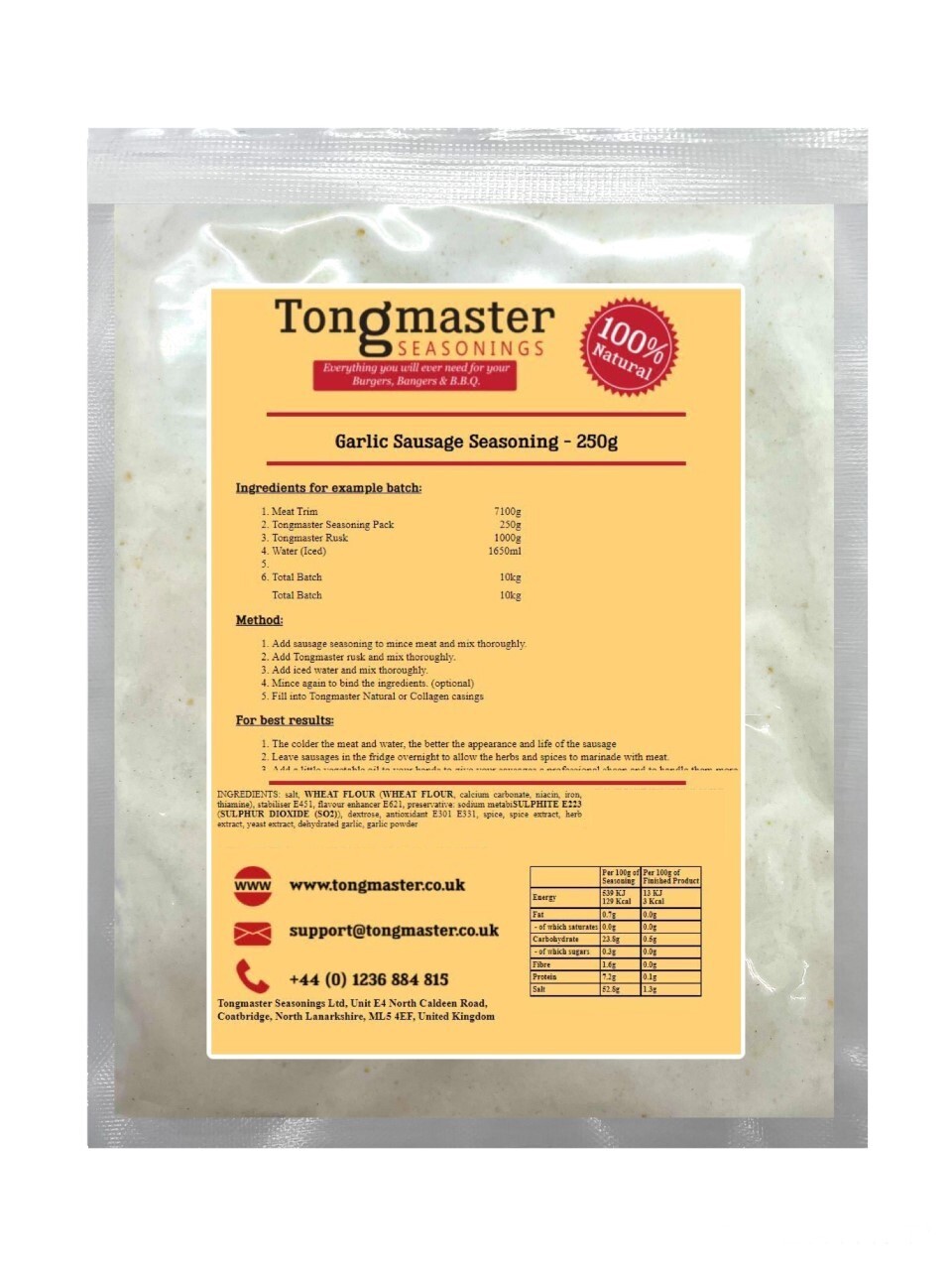 Pork & Garlic Sausage Seasoning - 250g (10kg Batch)