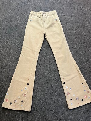 Forever 21 Corduroy Flare Pants Embroidered Size Small Tan Khaki Pockets  90's | eBay