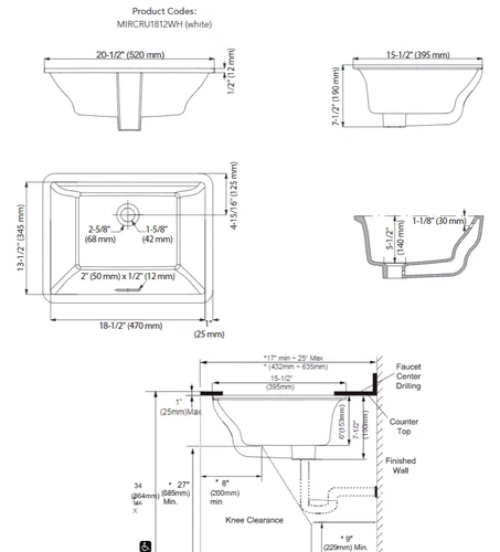 Signature Hardware Mirabelle Carraway 20-1/2"  Undermount Bathroom,Sink-White - Picture 3 of 5