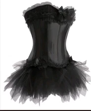 Black Satin Corset Top with Tutu Skirt