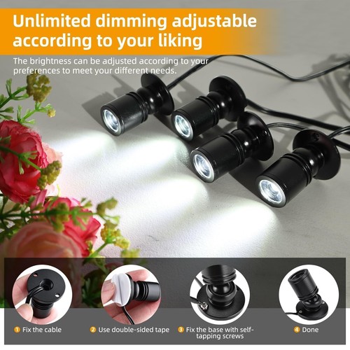 8Pack Dimmable 360° Angle LED Mini Spotlight Jewelry Display Cabinet Light 6400k - Picture 6 of 9