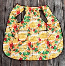 Vintage Apron Chore Smock Bib Handmade Fall Leaves Thanksgiving Pockets Grandma