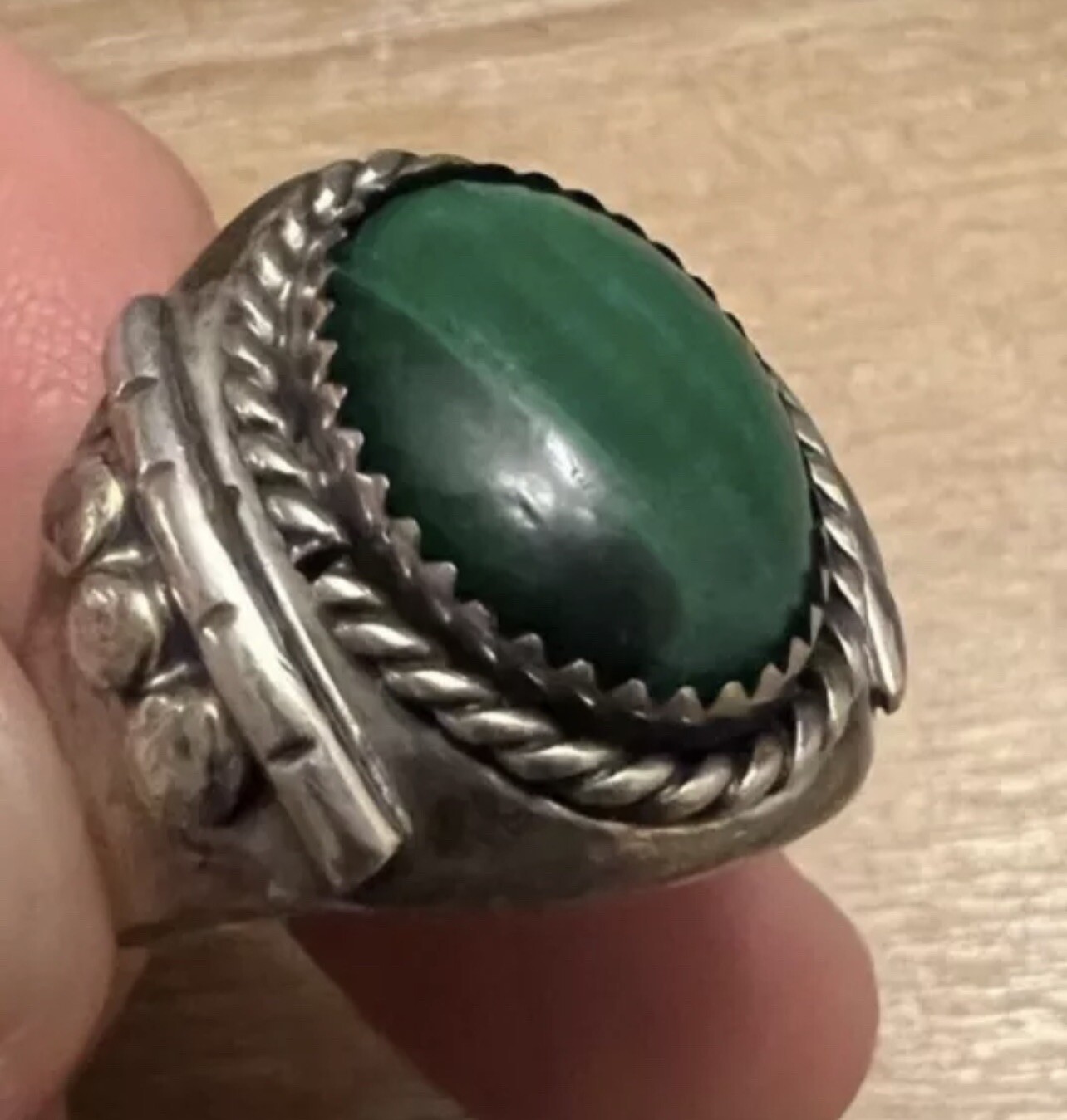 Antique Handmade Malachite Ring - image 1
