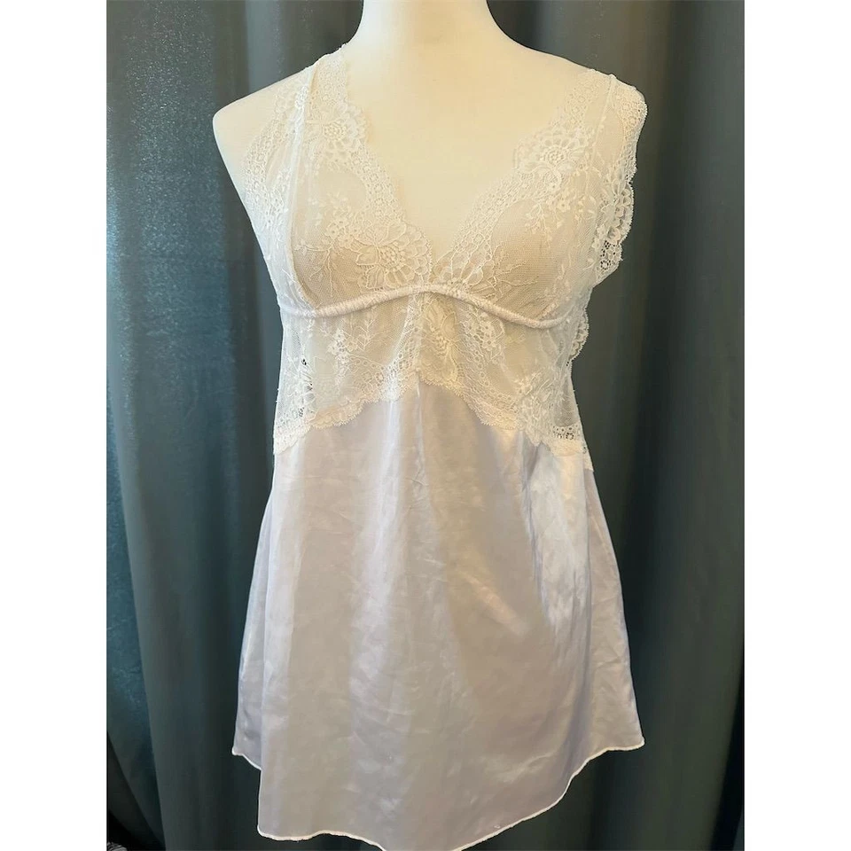 Frederick's of Hollywood Mujer Blanco Encaje Satinado Chemise Talla L Foto 3 de 4