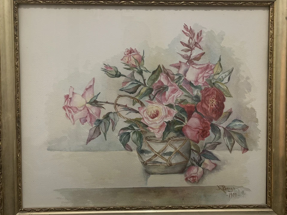Antique 1900’s Floral Still Life Water Color Painting Signed A. Bangs - Image 2 of 4