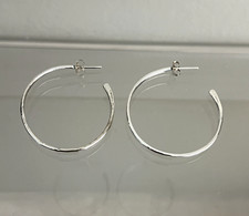 1.5 Artisan Hand Made Hammered Silver Hoop Ea...