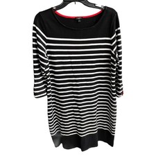 Talbots Women Black Strip 3/4 sleeve tunic a line cotton dress office plus Sz X