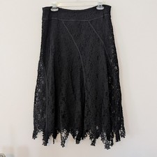 Y2K Whimsigoth Midi Skirt SIZE 12 Witchy Hanky Hem Lace Overlay Dark Romantic