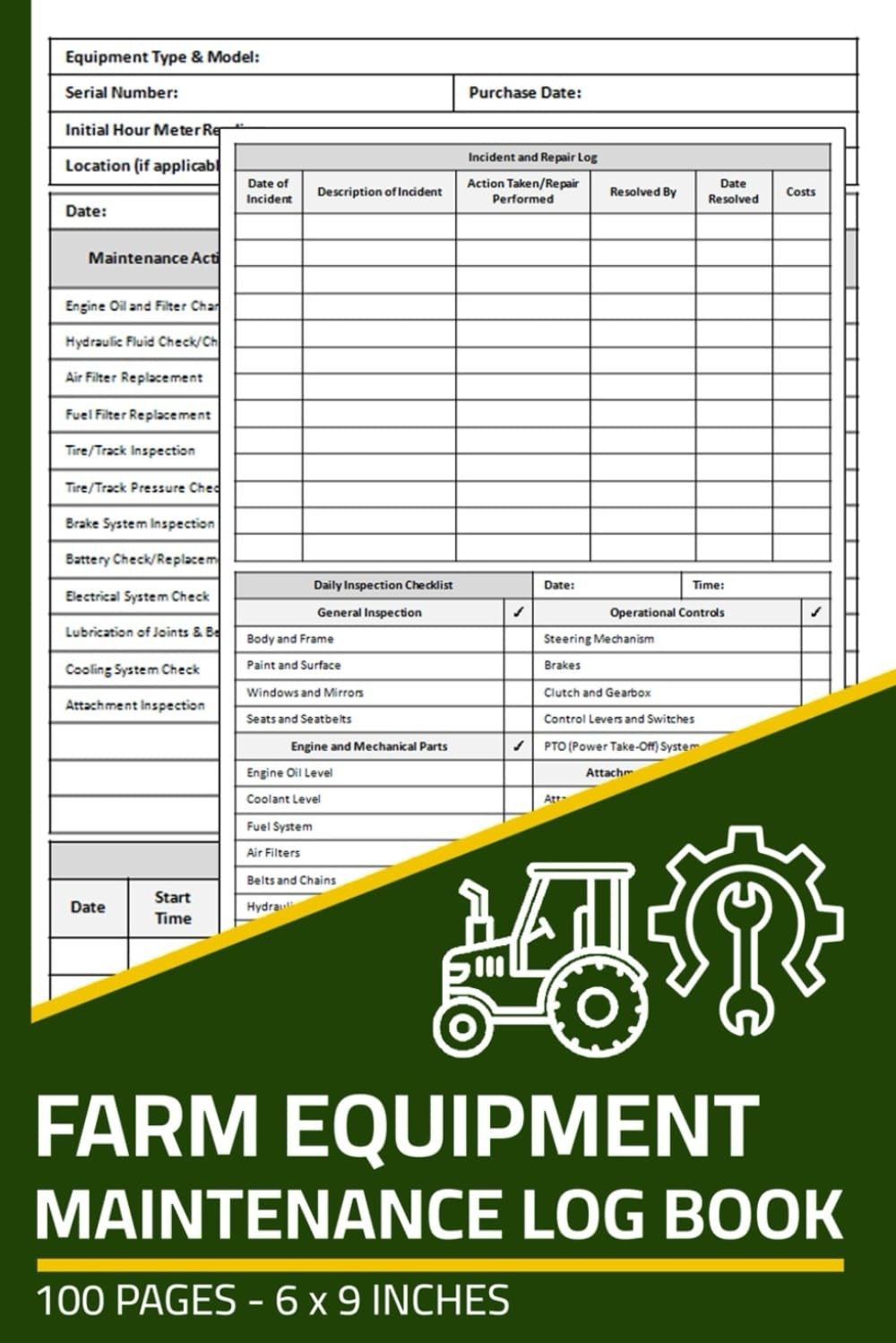 Maintenance Log Book: Agriculture Machinery Repair & Service