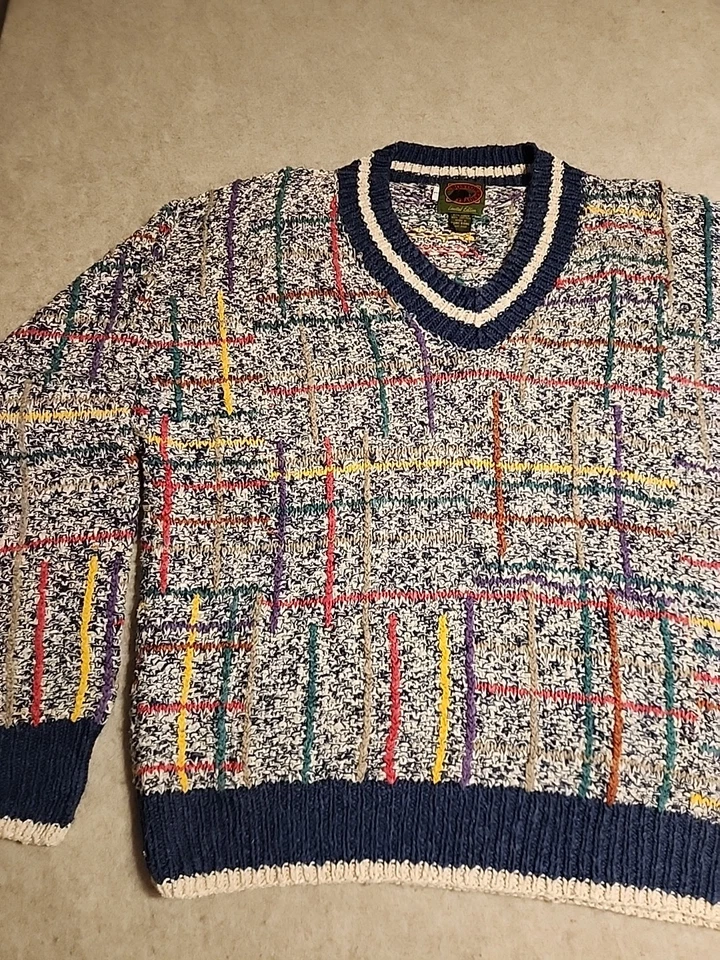 VTG  BOSTON TRADERS Mens L Sweater cotton Hong Kong Fisherman knit Fair isle - Image 3 of 4