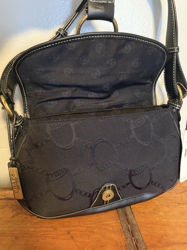 VTG Chaps Ralph Lauren Millbrook Black Faux Leather Canvas Shoulder Bag Purse - Picture 9 of 11